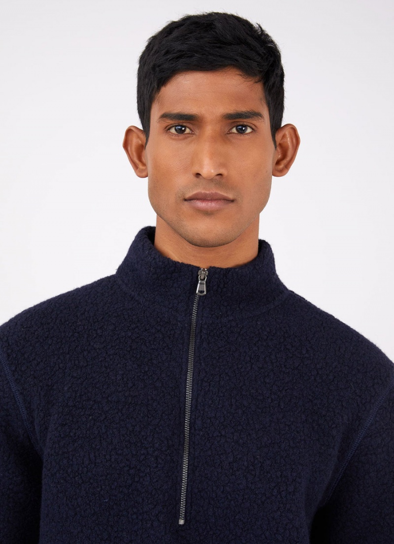 Navy Sunspel Wool Fleece Zip Neck | 04178-KDYA | USA