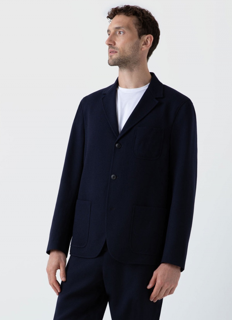 Navy Sunspel Wool Twill Blazer | 76492-WSJA | USA