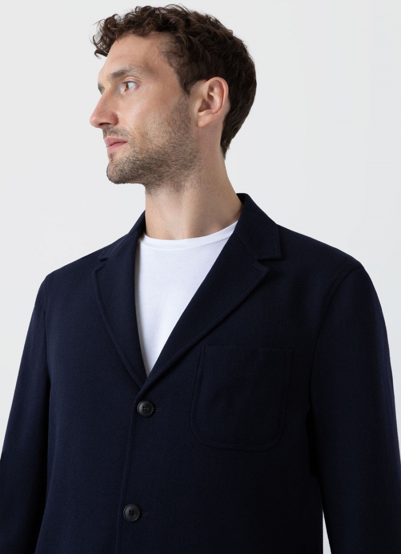 Navy Sunspel Wool Twill Blazer | 76492-WSJA | USA