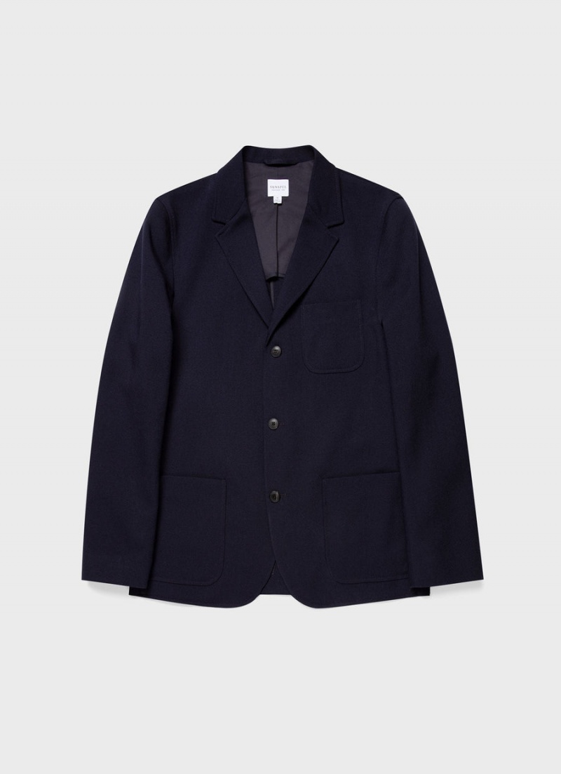 Navy Sunspel Wool Twill Blazer | 76492-WSJA | USA