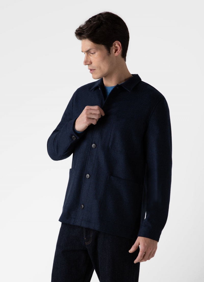 Navy Sunspel Wool Twin Pocket Jacket | 01842-YVJZ | USA