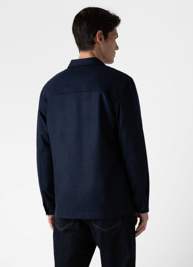 Navy Sunspel Wool Twin Pocket Jacket | 01842-YVJZ | USA