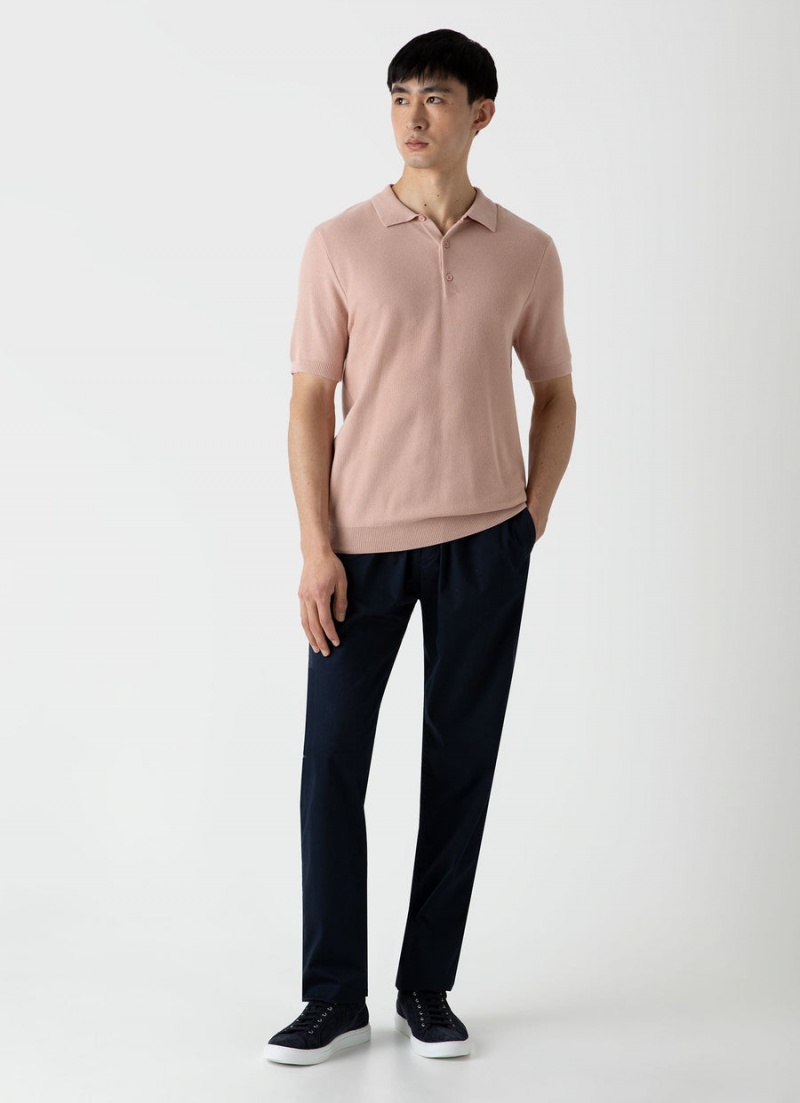 Pink Sunspel Knit Polo Shirt | 79612-EAQJ | USA