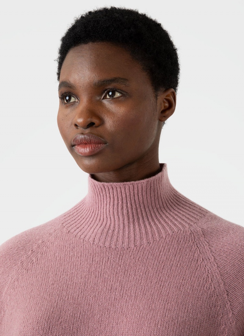 Pink Sunspel Lambswool Funnel Neck Jumper | 02763-LQMZ | USA