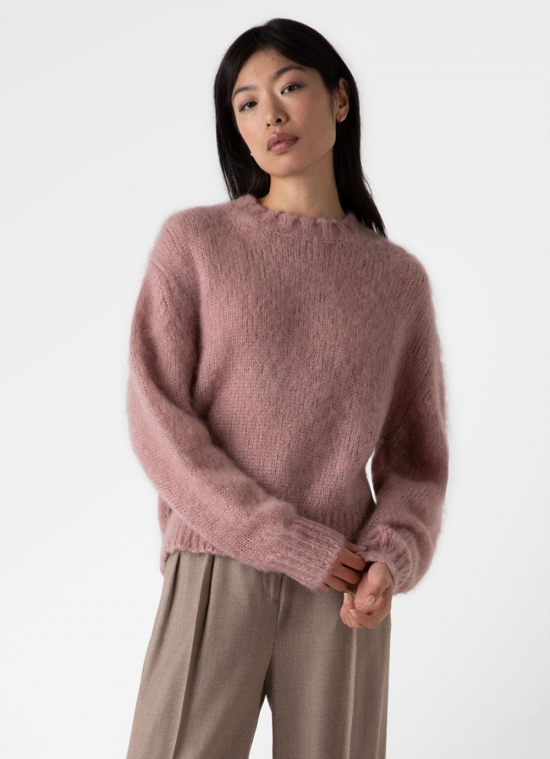 Pink Sunspel Mohair Silk Crew Neck Jumper | 76281-ULQI | USA