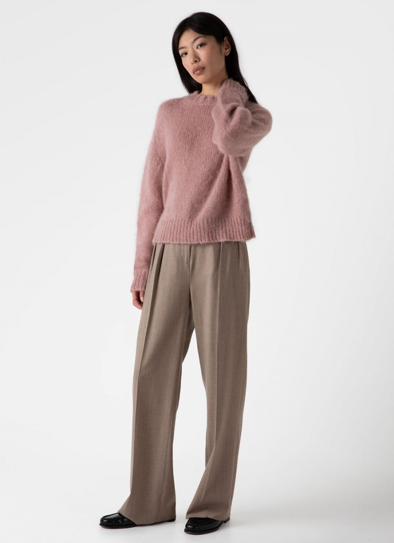 Pink Sunspel Mohair Silk Crew Neck Jumper | 76281-ULQI | USA