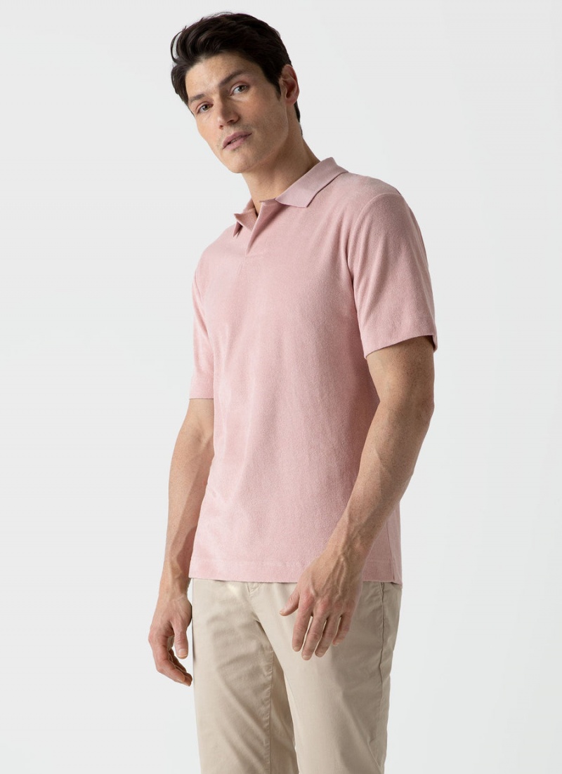 Pink Sunspel Towelling Polo Shirt | 39176-ILVP | USA