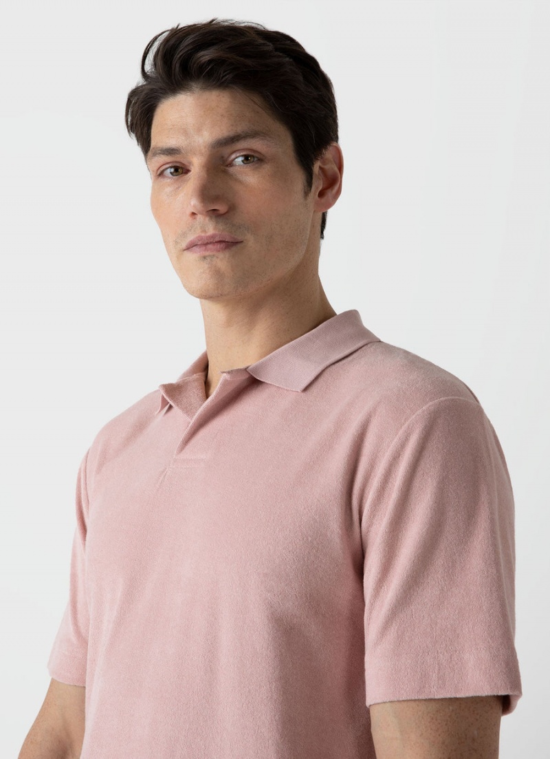 Pink Sunspel Towelling Polo Shirt | 39176-ILVP | USA