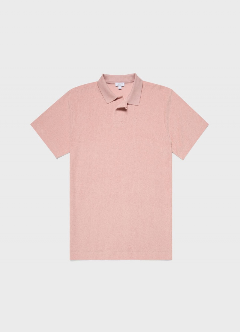 Pink Sunspel Towelling Polo Shirt | 39176-ILVP | USA