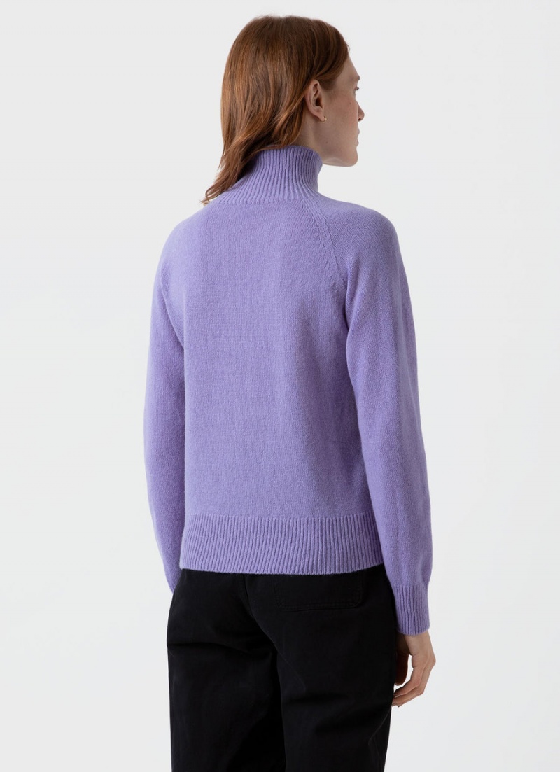 Purple Sunspel Lambswool Funnel Neck Jumper | 53018-SIVJ | USA