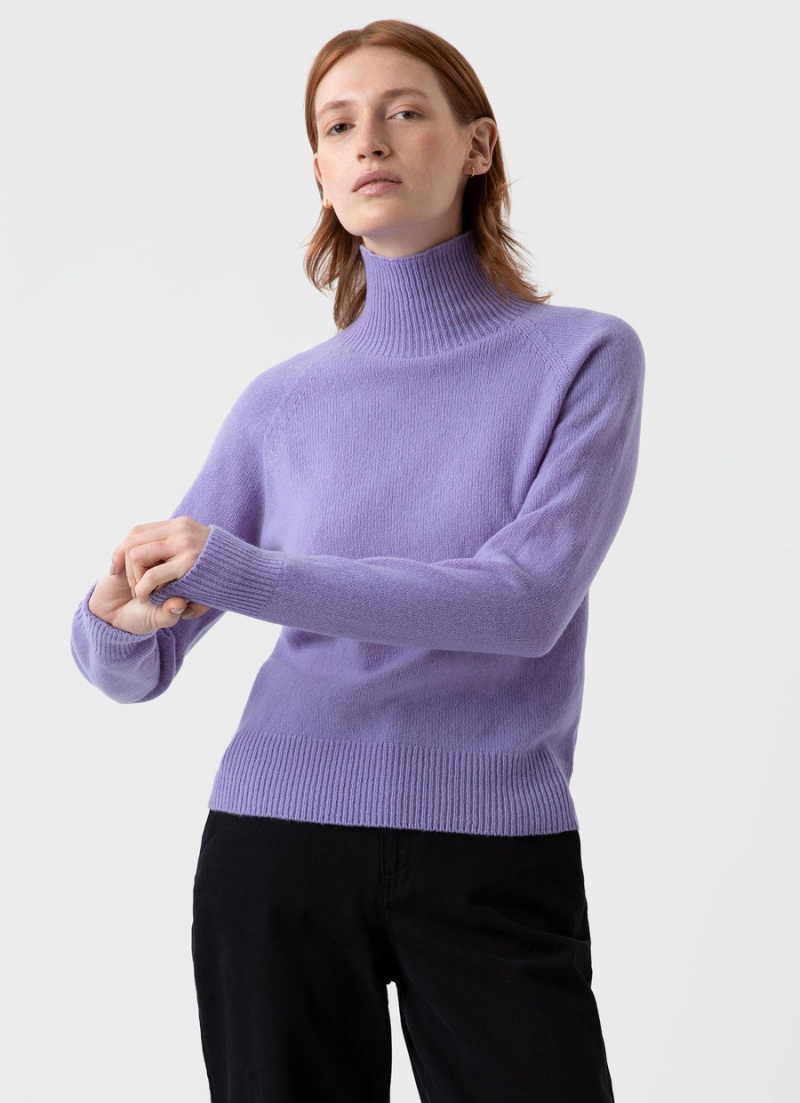 Purple Sunspel Lambswool Funnel Neck Jumper | 53018-SIVJ | USA