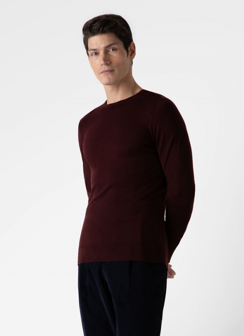 Red Sunspel Extra‑Fine Merino Crew Neck | 98241-VTGL | USA