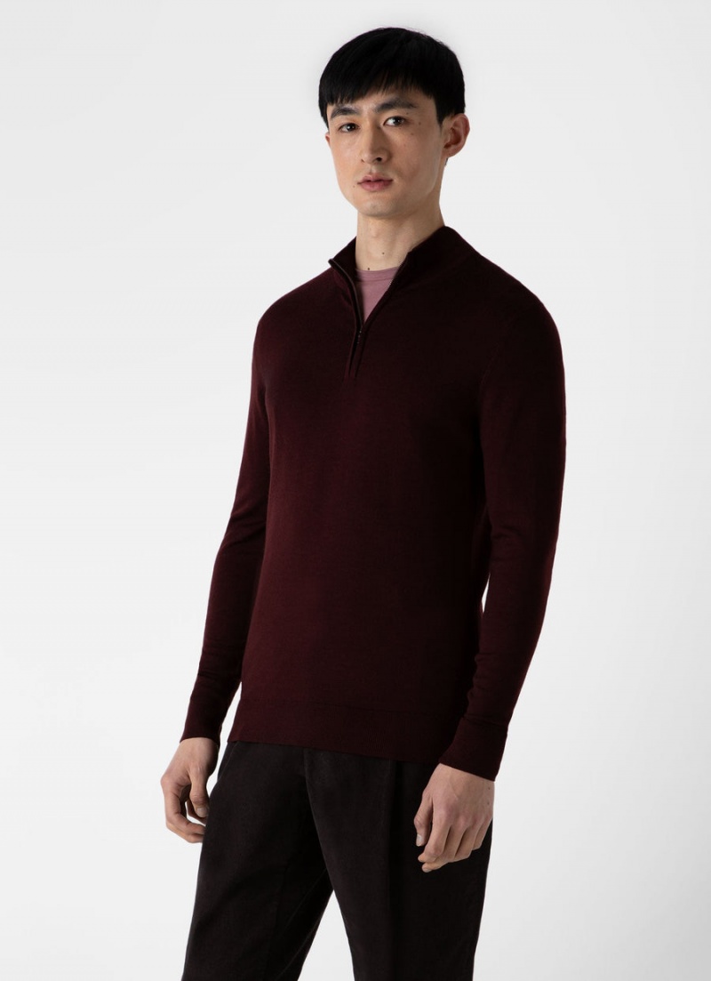 Red Sunspel Extra‑Fine Merino Zip Neck | 28140-MYGR | USA