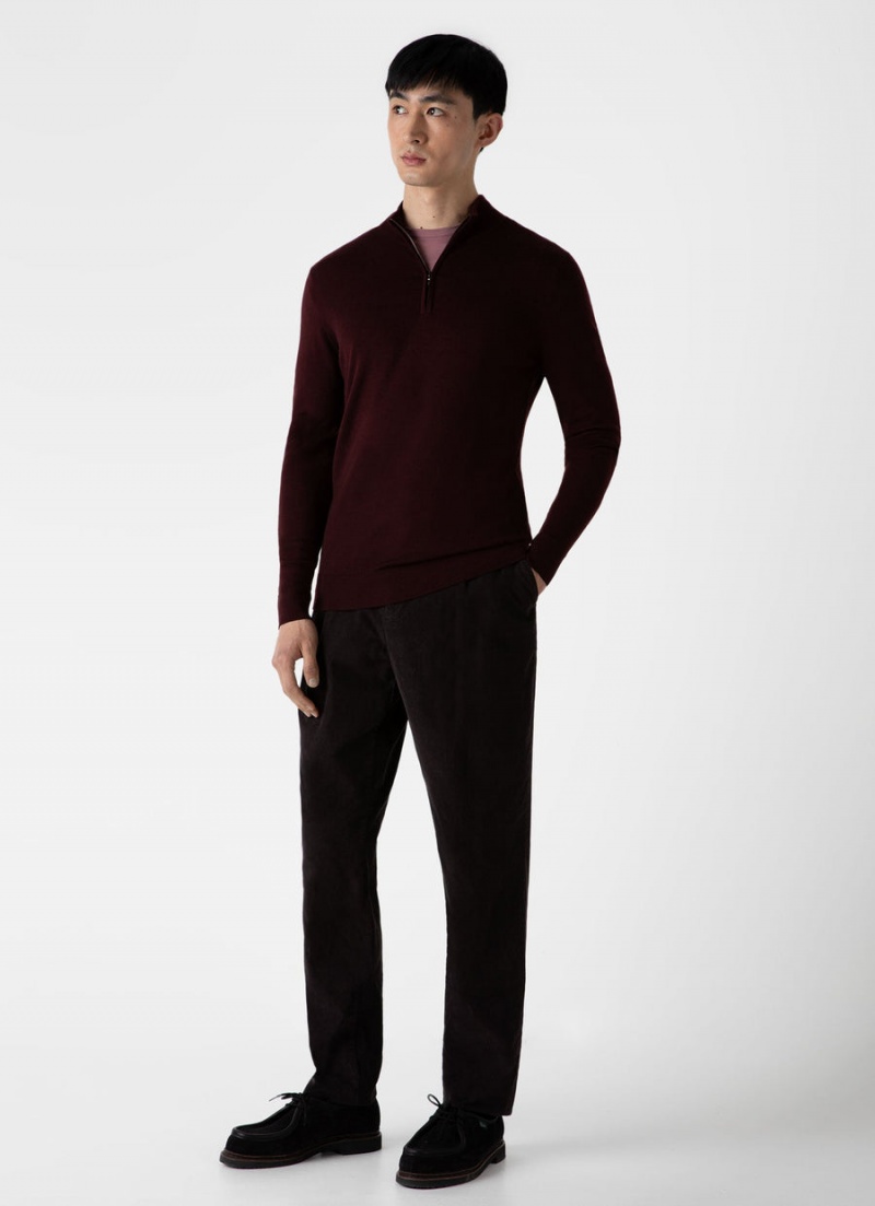 Red Sunspel Extra‑Fine Merino Zip Neck | 28140-MYGR | USA