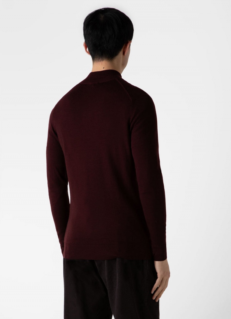 Red Sunspel Extra‑Fine Merino Zip Neck | 28140-MYGR | USA