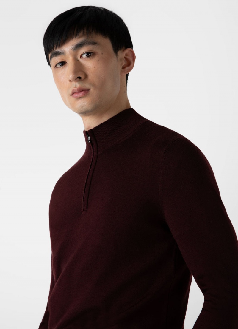 Red Sunspel Extra‑Fine Merino Zip Neck | 28140-MYGR | USA