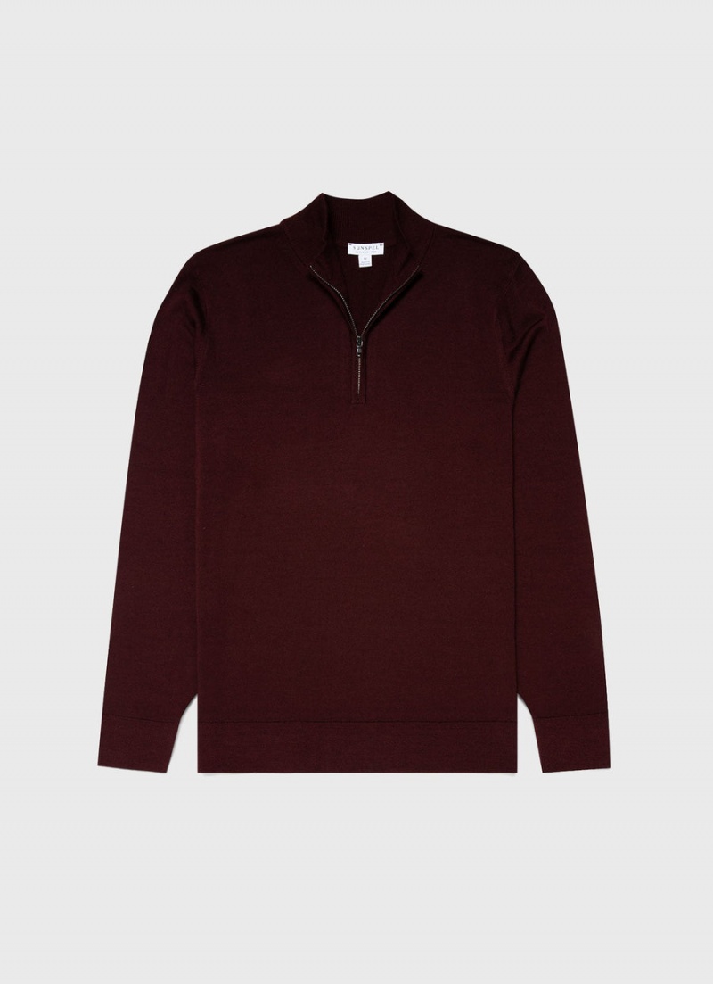 Red Sunspel Extra‑Fine Merino Zip Neck | 28140-MYGR | USA