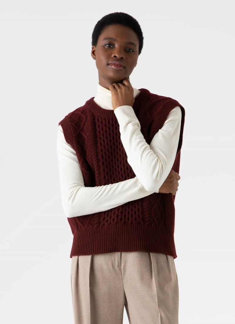 Red Sunspel Lambswool Cable Knit Vest | 48327-PTAR | USA