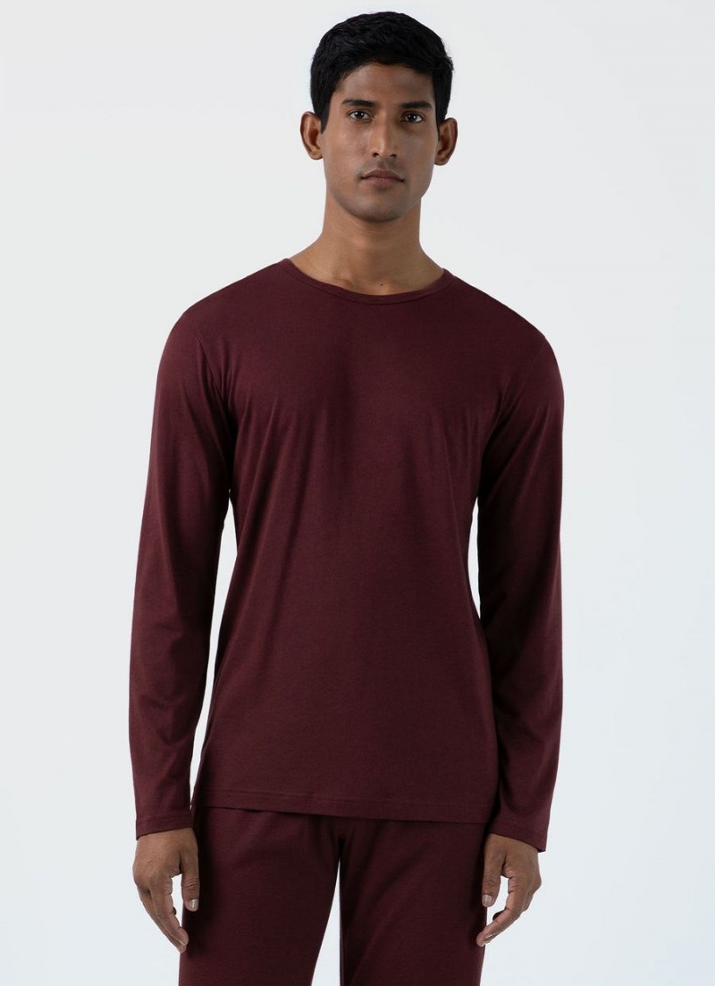 Red Sunspel Long Sleeve Cotton Modal Lounge T-shirt | 90175-TCDA | USA