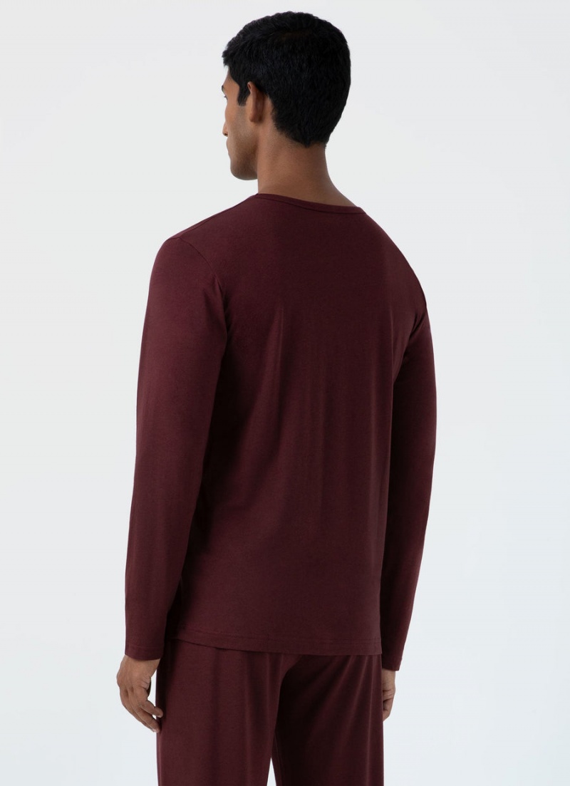 Red Sunspel Long Sleeve Cotton Modal Lounge T-shirt | 90175-TCDA | USA