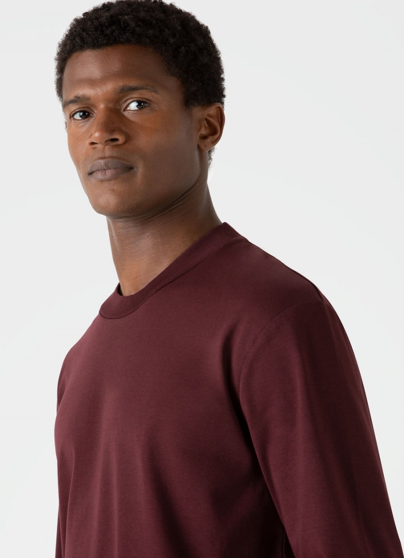 Red Sunspel Long Sleeve Heavyweight T-shirt | 16508-KONL | USA