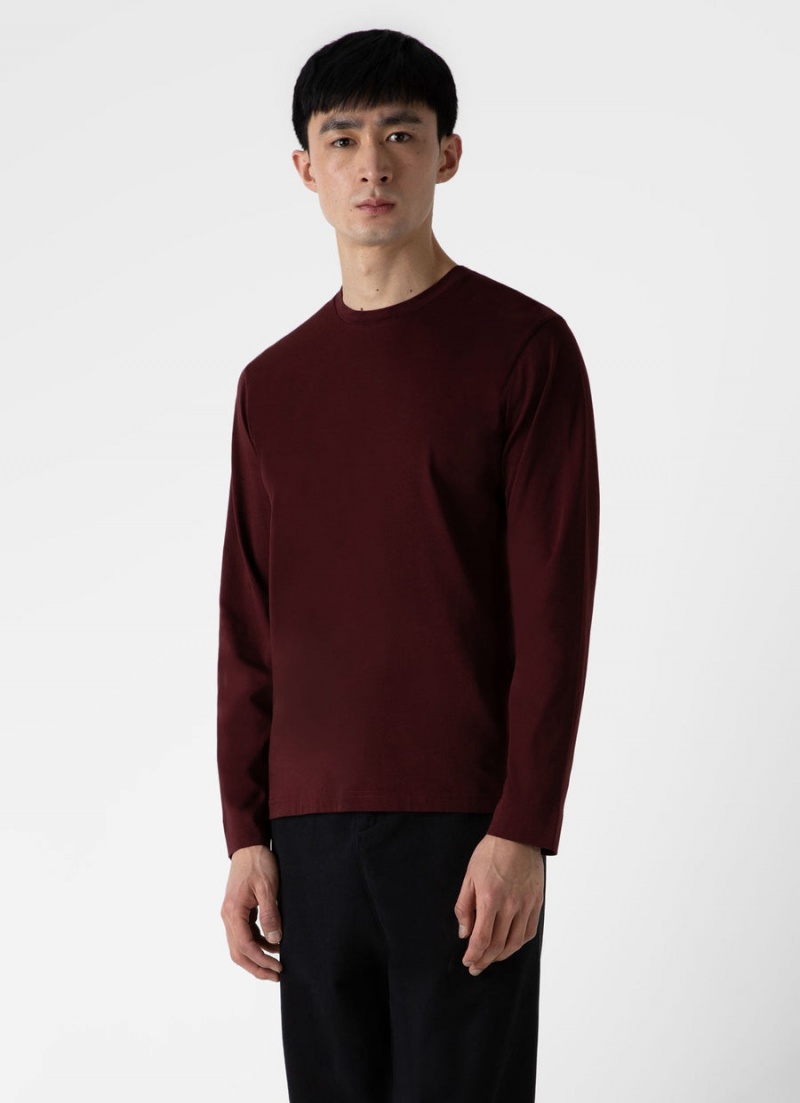 Red Sunspel Long Sleeve Riviera Midweight T-shirt | 67308-CUNK | USA