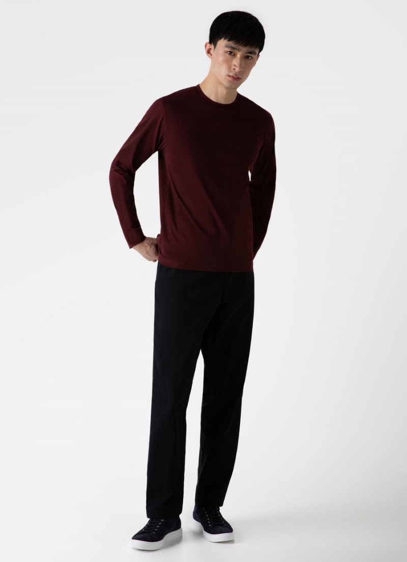 Red Sunspel Long Sleeve Riviera Midweight T-shirt | 67308-CUNK | USA