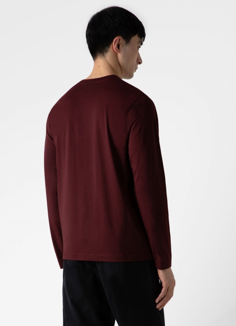 Red Sunspel Long Sleeve Riviera Midweight T-shirt | 67308-CUNK | USA