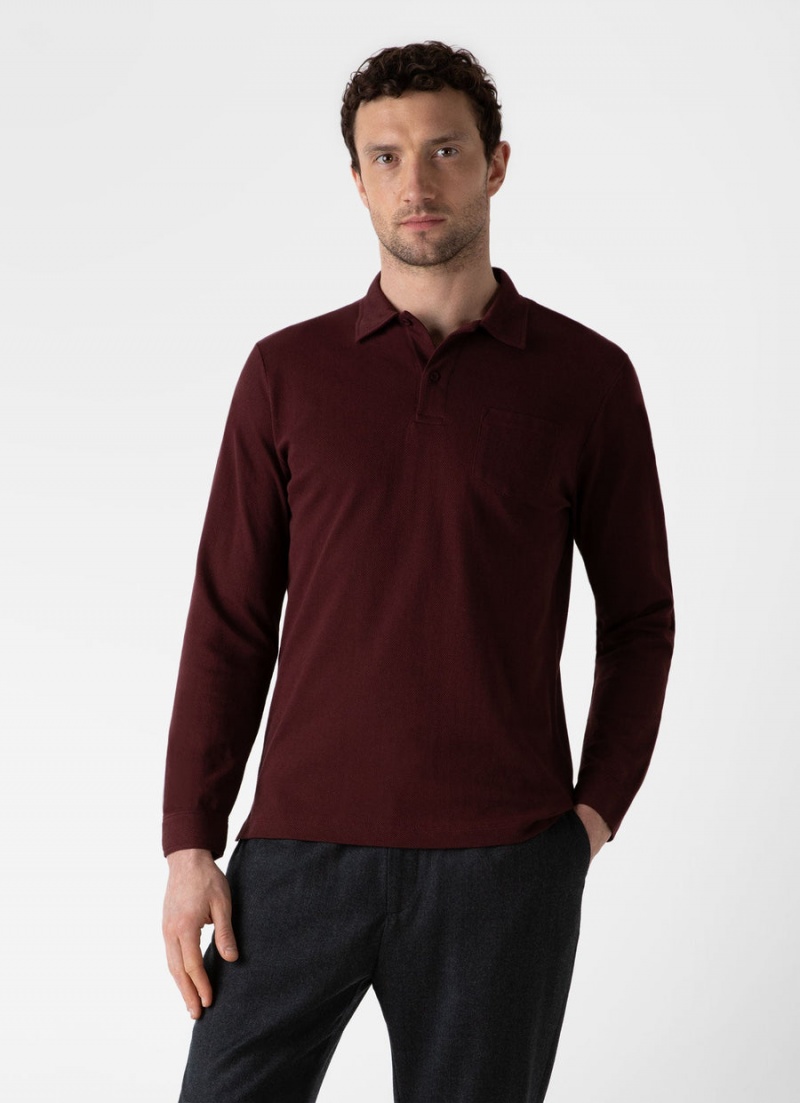 Red Sunspel Long Sleeve Riviera Polo Shirt | 01682-TWSR | USA