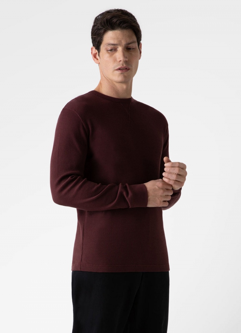 Red Sunspel Long Sleeve Waffle T-shirt | 37625-CELM | USA