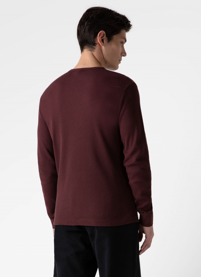 Red Sunspel Long Sleeve Waffle T-shirt | 37625-CELM | USA