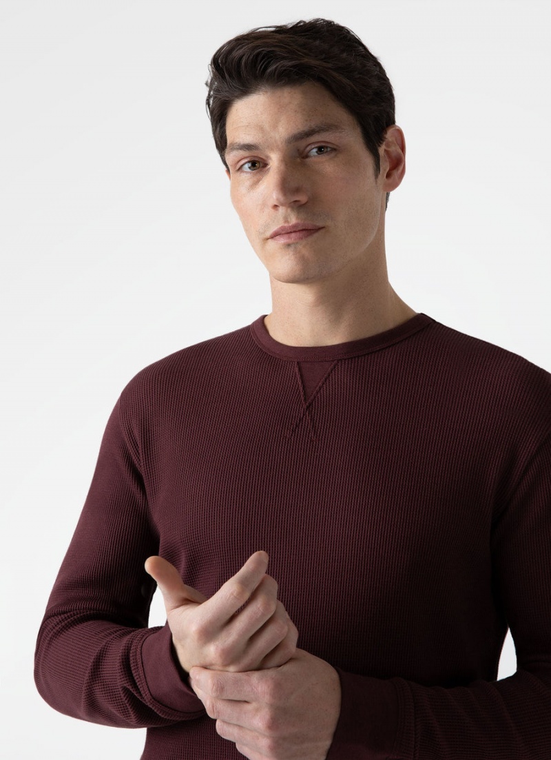 Red Sunspel Long Sleeve Waffle T-shirt | 37625-CELM | USA