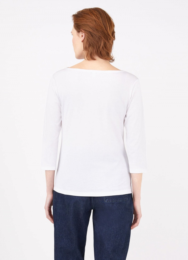 White Sunspel 3/4 Sleeve Boat Neck T-shirt | 52043-OQGH | USA