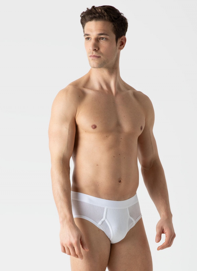 White Sunspel Cellular Cotton Briefs | 97835-TSER | USA