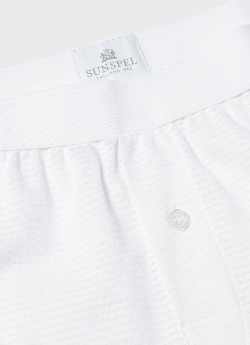 White Sunspel Cellular Cotton One‑Button Shorts | 60895-AKWF | USA