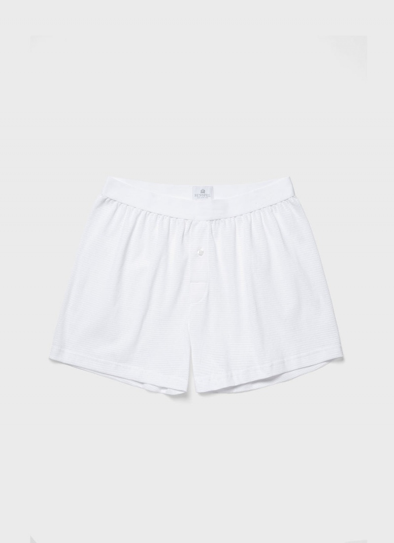 White Sunspel Cellular Cotton One‑Button Shorts | 60895-AKWF | USA