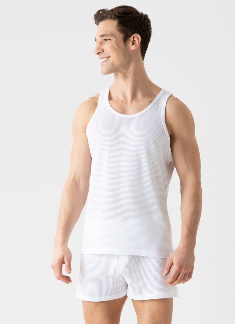 White Sunspel Cellular Cotton Underwear Vest | 32794-SKXZ | USA