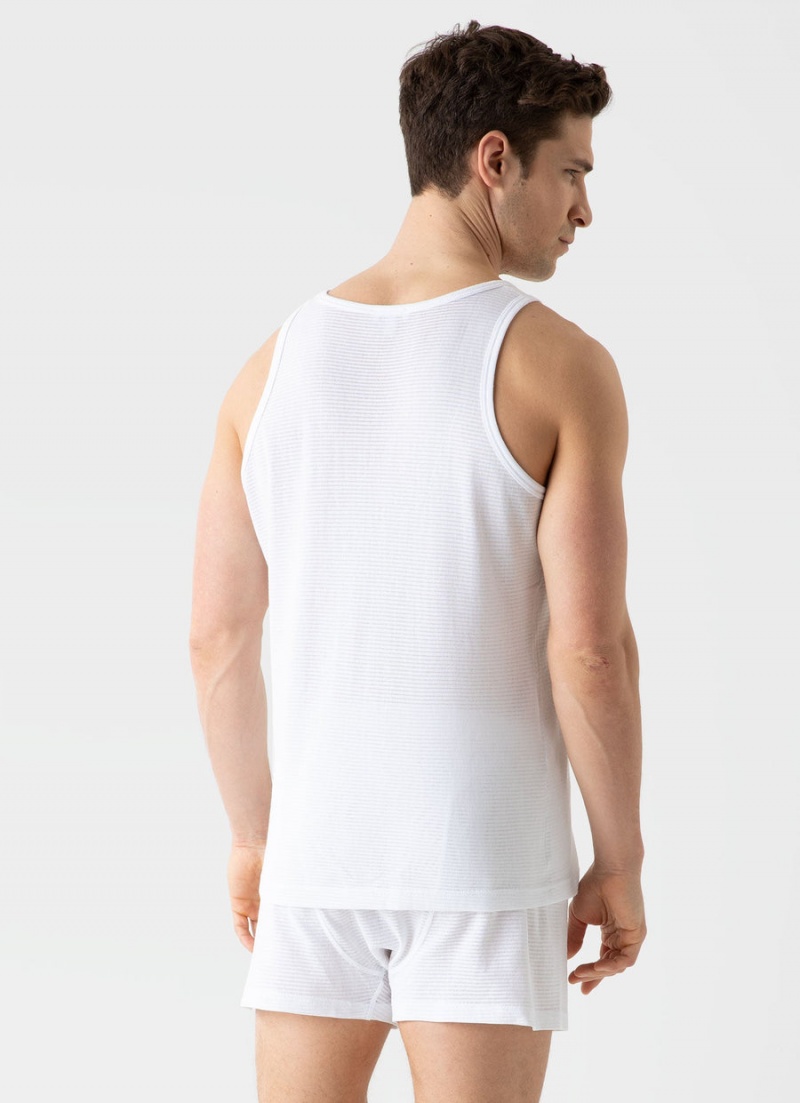 White Sunspel Cellular Cotton Underwear Vest | 32794-SKXZ | USA