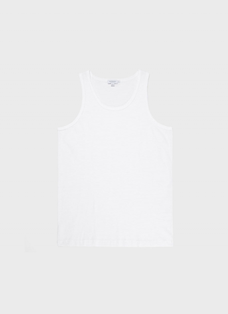 White Sunspel Cellular Cotton Underwear Vest | 32794-SKXZ | USA