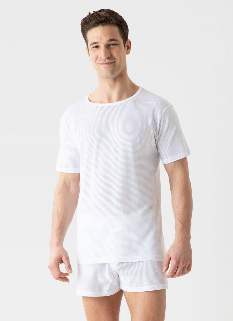 White Sunspel Cellular Cotton Underwear T-shirt | 93817-LZBW | USA