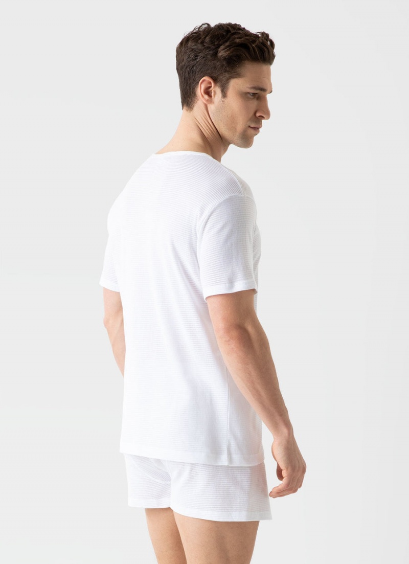 White Sunspel Cellular Cotton Underwear T-shirt | 93817-LZBW | USA