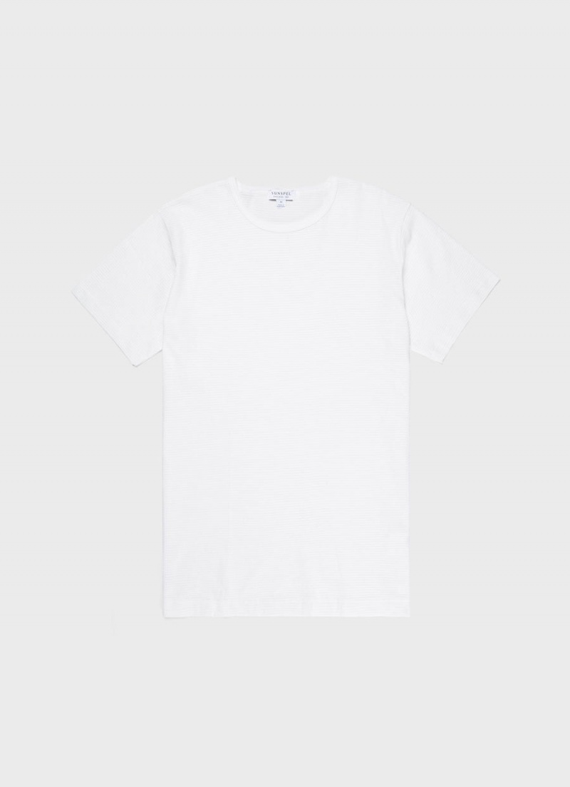 White Sunspel Cellular Cotton Underwear T-shirt | 93817-LZBW | USA