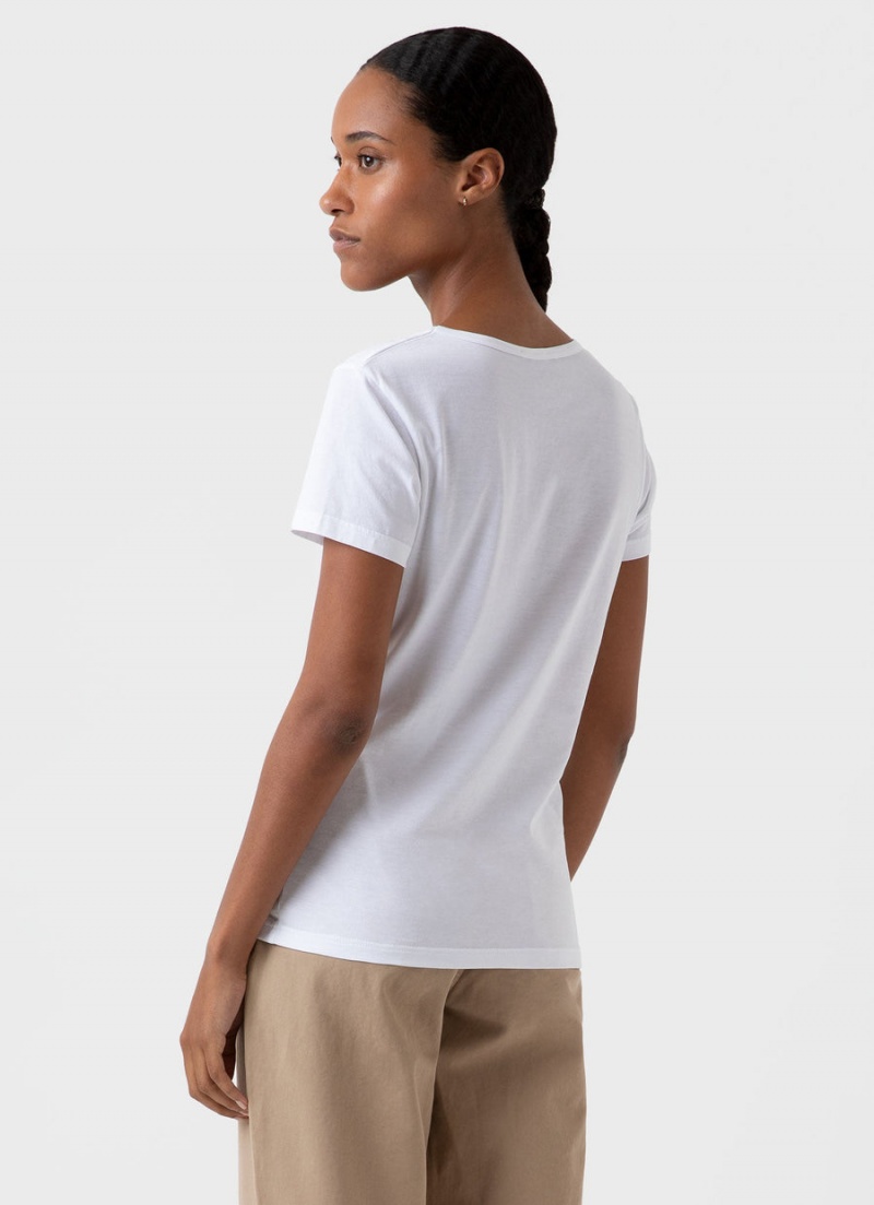 White Sunspel Classic Scoop Neck T-shirt | 80719-BMDA | USA