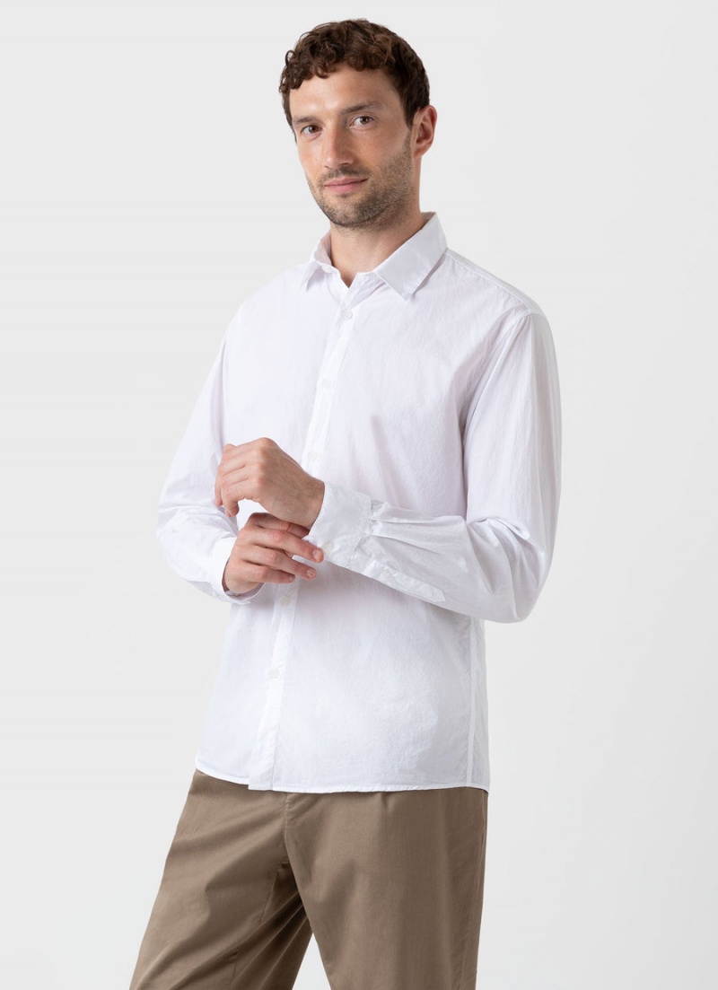 White Sunspel Lightweight Poplin Shirt | 26075-UPSR | USA