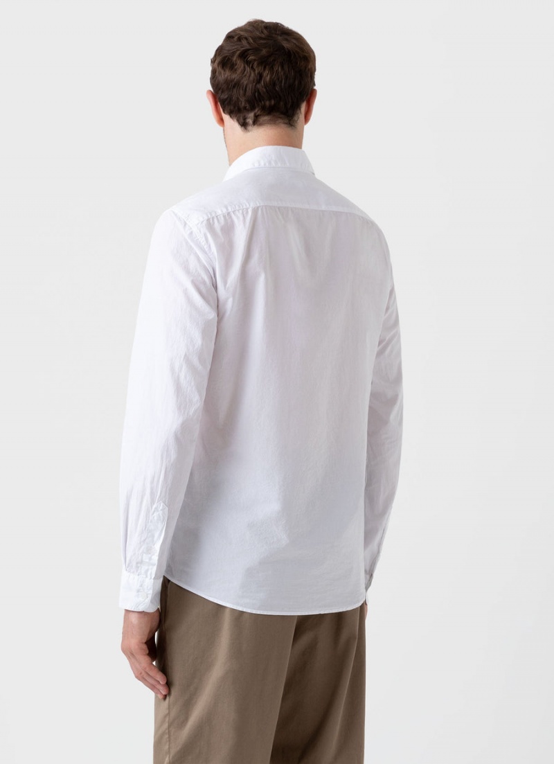 White Sunspel Lightweight Poplin Shirt | 26075-UPSR | USA