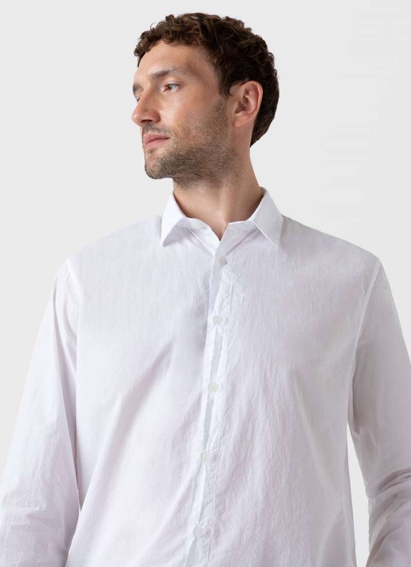 White Sunspel Lightweight Poplin Shirt | 26075-UPSR | USA