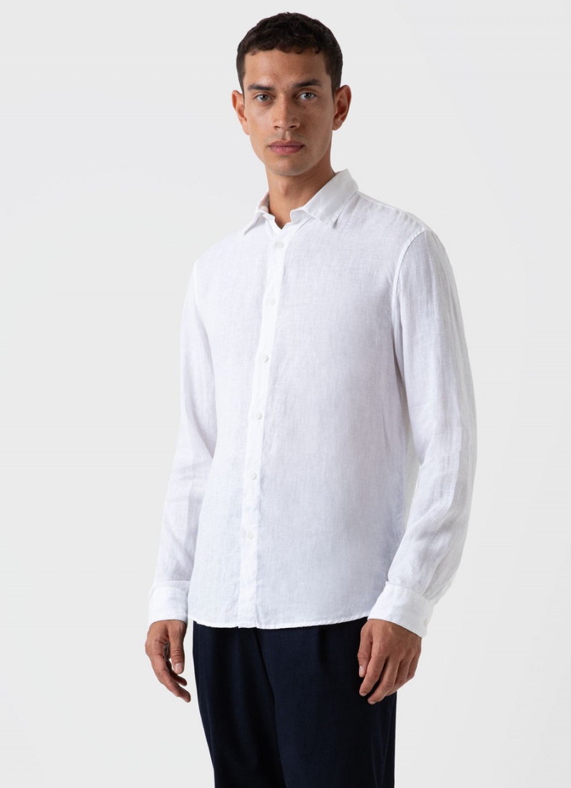 White Sunspel Linen Shirt | 21498-LRCY | USA