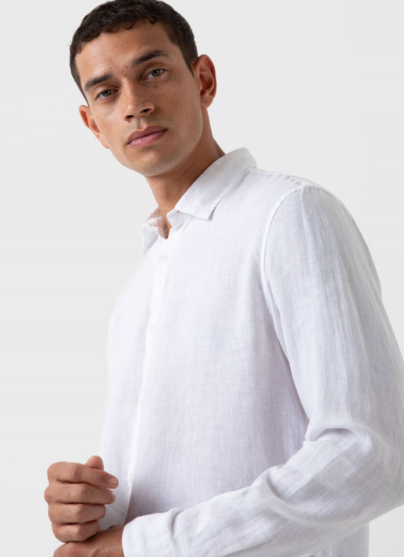 White Sunspel Linen Shirt | 21498-LRCY | USA