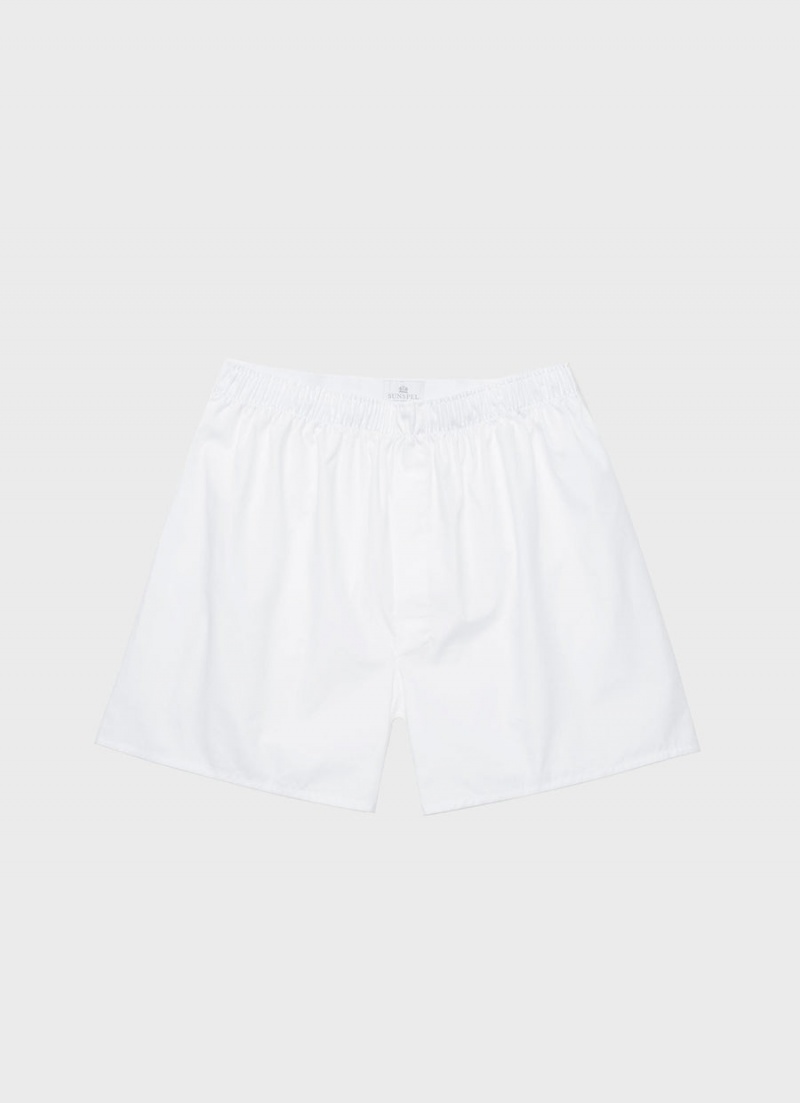 White Sunspel Long Cut Classic Boxer Shorts | 98715-OBER | USA