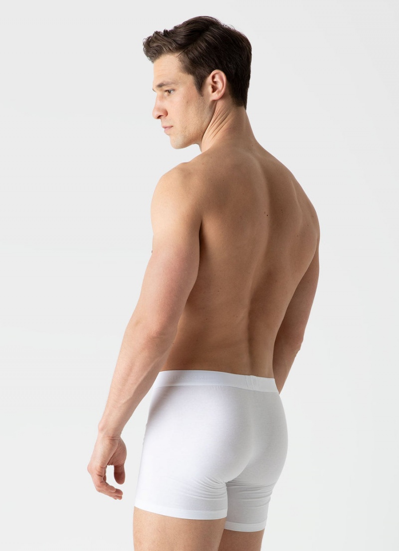 White Sunspel Long Cut Stretch Cotton Trunks | 74520-QHGW | USA